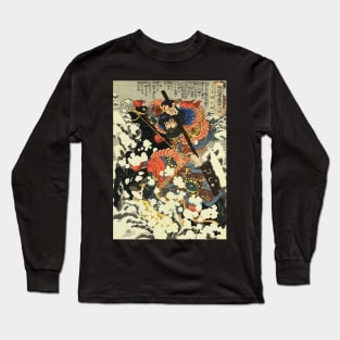 Samurai With Huge Axe Riding On Horse - Antique Japanese Ukiyo-e Woodblock Print Art Long Sleeve T-Shirt